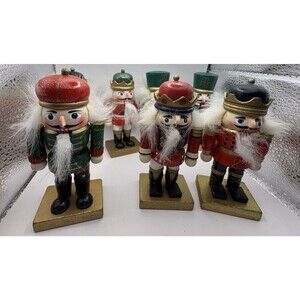 Set of 7 Wooden Nutcracker Soldiers Christmas Figurines Gold Base Walmart